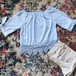 Off shoulder blue crop